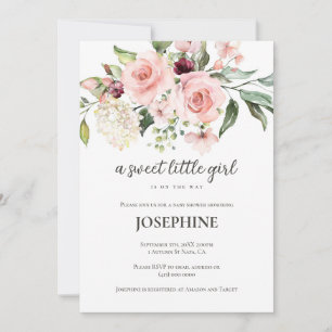 Invitation Douce Petite Fille Rose Baby Shower Aquarelle