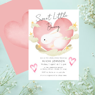 Invitation Douce Petite Lapin Doux Coeurs Roses Baby Shower