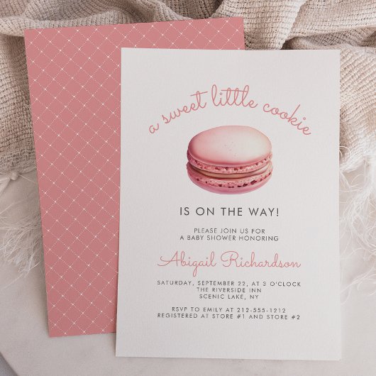 Invitation Douce Petite Macaron Rose Baby Shower