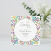 Invitation Douce Petite Papillon Fleurs Bébé Shower (Debout devant)