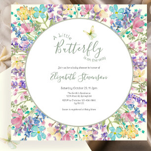 Invitation Douce Petite Papillon Fleurs Bébé Shower 