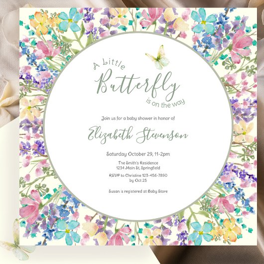Invitation Douce Petite Papillon Fleurs Bébé Shower