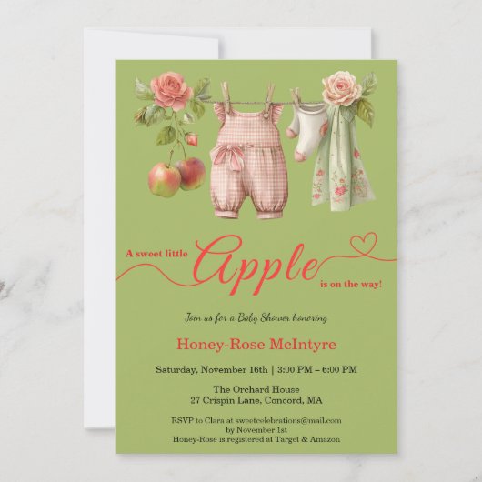 Invitation Douce petite pomme Baby Shower | Bébé rustique d'a (Devant)