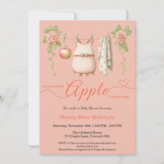 Invitation Douce petite pomme Baby Shower | Bébé rustique d'a (Devant)