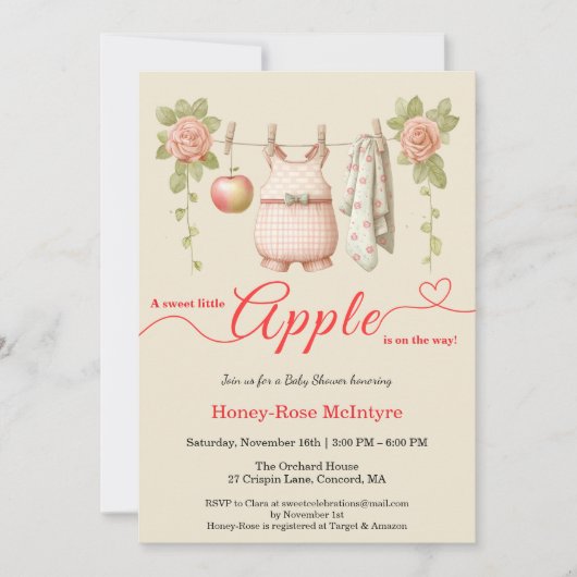 Invitation Douce petite pomme Baby Shower | Bébé rustique d'a (Devant)