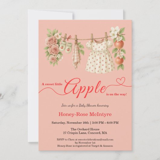 Invitation Douce petite pomme Baby Shower | Bébé rustique d'a (Devant)