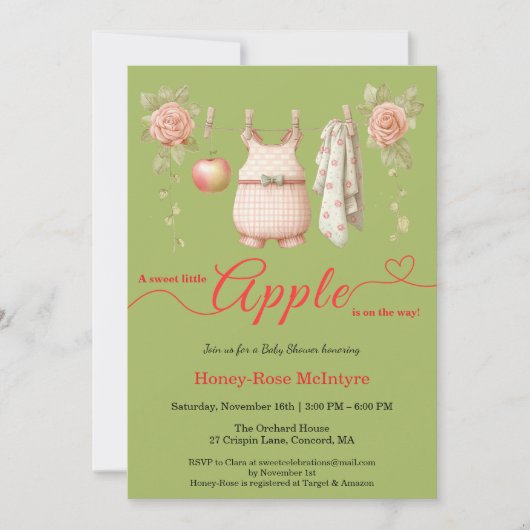 Invitation Douce petite pomme Baby Shower | Bébé rustique d'a (Devant)