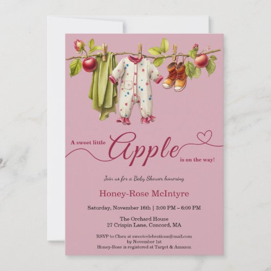 Invitation Douce petite pomme Baby Shower | Bébé rustique d'a (Devant)