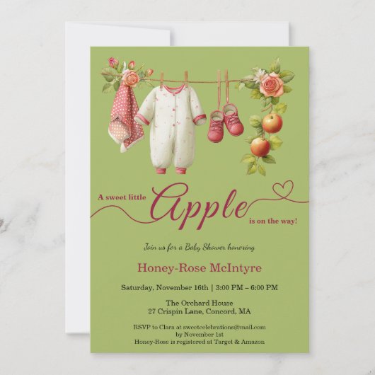 Invitation Douce petite pomme Baby Shower | Bébé rustique d'a (Devant)