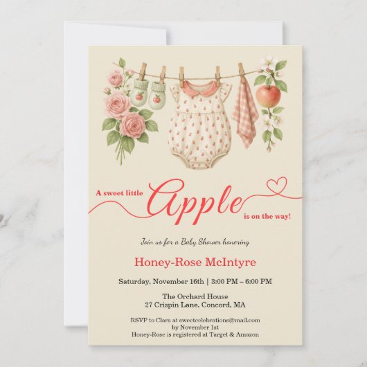 Invitation Douce petite pomme Shower de bébé | Bébé rustique (Devant)