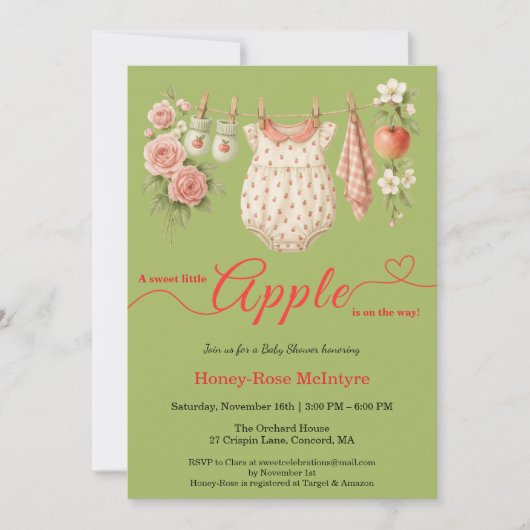 Invitation Douce petite pomme Shower de bébé | Bébé rustique (Devant)