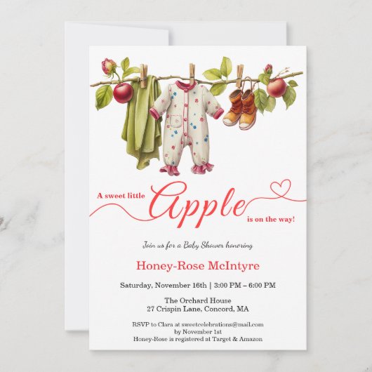 Invitation Douce petite pomme Shower de bébé | Bébé rustique  (Devant)