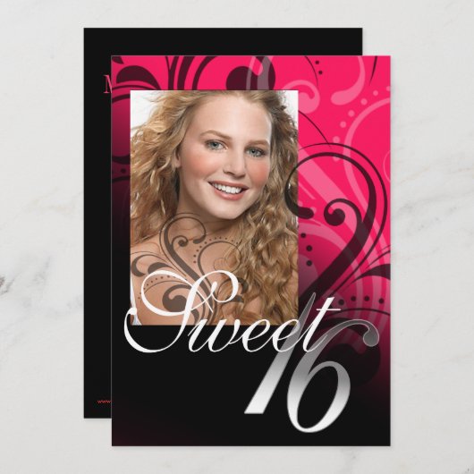 Invitation Douce photo de 16 Anniversaires (Devant / Derrière)