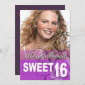 Invitation Douce photo de 16 Anniversaires (Devant / Derrière)