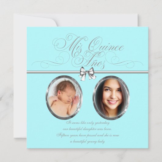 Invitation Douce Photo Quinceanera Bleu Teal (Devant)