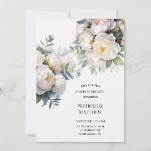 Invitation Douce Pivoine Blanche avec Douche de Couple Eucaly