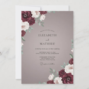 Invitation Douce Pivoine Mariage Marron Mauve