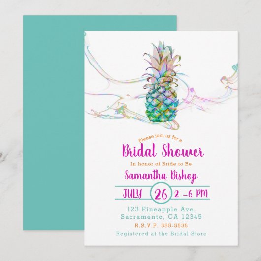 Invitation Douce pluie de couleurs sur le thème ananas pour u (Devant / Derrière)