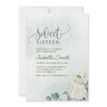 Invitation douce pour Sweet 16 vert clair et rose 