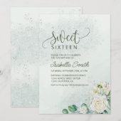 Invitation douce pour Sweet 16 vert clair et rose (Devant / Derrière)