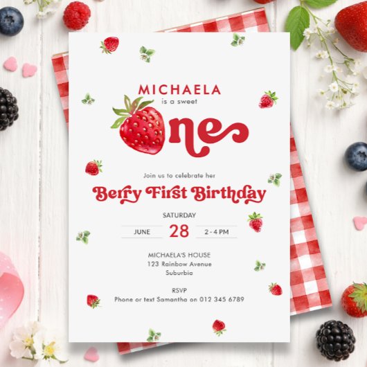 Invitation Douce Première Anniversaire de la Myrtille Gingham