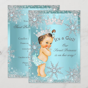Invitation Douce Princesse Fille Baby Shower Bleu Canard Brun