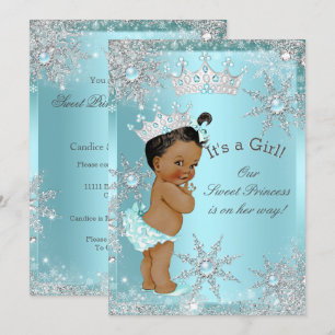Invitation Douce Princesse Fille Baby Shower Bleu Ethnique