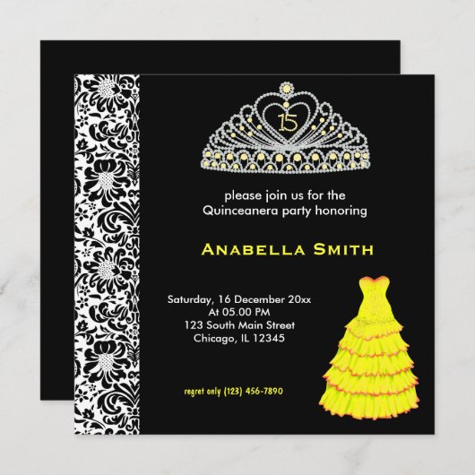 Invitation Douce Quinceanera (Devant / Derrière)