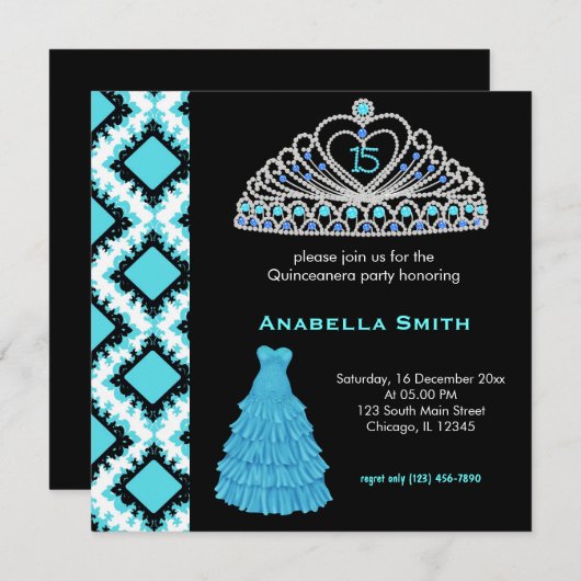 Invitation Douce Quinceanera (Devant / Derrière)