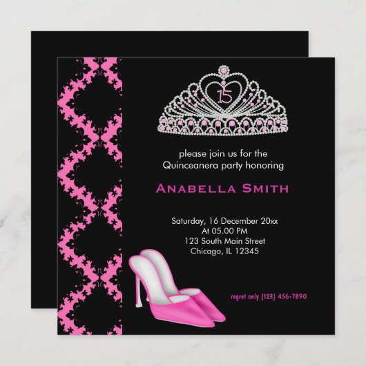 Invitation Douce Quinceanera (Devant / Derrière)