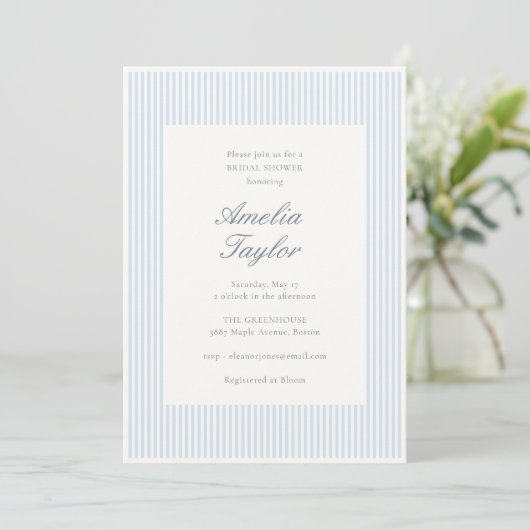 Invitation Douce Robe de Mariage Bleue Rayée Crème Classique (Debout devant)