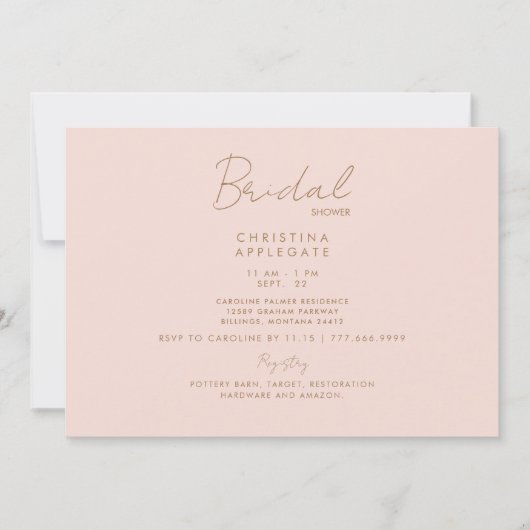 Invitation Douce Robe de Mariée Rose et Texte Doré (Devant)