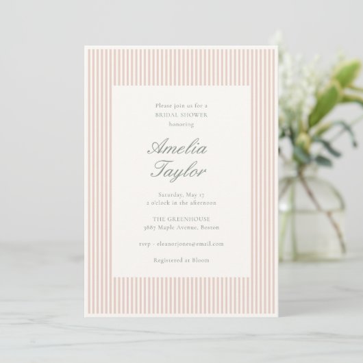 Invitation Douce Robe de Mariée Rose Pastel Rayure Crème Clas (Debout devant)