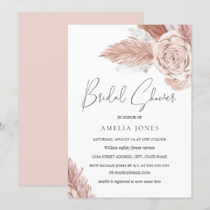 Invitation Douce rose aquarelle fleurs bohèmes enterrement de