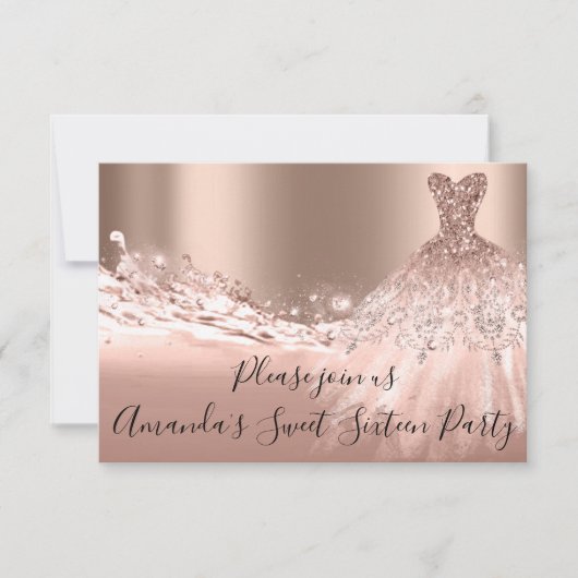 Invitation Douce Rose de 16ème partie Parties scintillant or  (Devant)