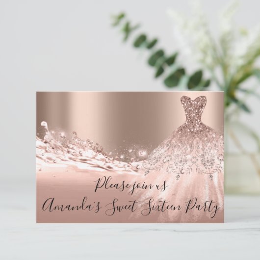 Invitation Douce Rose de 16ème partie Parties scintillant or  (Debout devant)