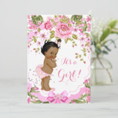 Invitation Douce Rose Florale Fête de Naissance Bébé Fille Et (Debout devant)