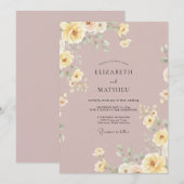 Invitation Douce Rose Jaune Pâle Fleur de Mariage (Devant / Derrière)