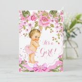 Invitation Douce rose Rose Baby shower Fille Blonde (Debout devant)