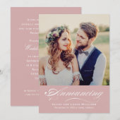 Invitation Douce Rose Rose Calligraphie Réception (Devant / Derrière)