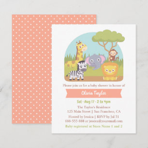 Invitation Douce Safari Animaux Sauvages Baby Shower