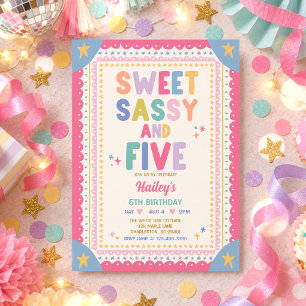 Invitation Douce Sassy Et Cinq Fille Fantaisiste 5ème Anniver