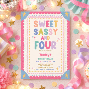 Invitation Douce Sassy Et Fille Fantaisiste 4ème Anniversaire
