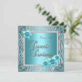 Invitation Douce Seize 16 Anniversaire Fleur Bleue argentée (Debout devant)