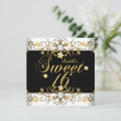 Invitation Douce Seize 16 Anniversaire Or Noir Diamant (Debout devant)