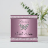 Invitation Douce Seize 16 Anniversaire Satin Papillon Rose (Debout devant)