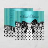 Invitation Douce Seize 16 Anniversaire Teal Zèbre Points (Devant / Derrière)