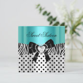 Invitation Douce Seize 16 Anniversaire Teal Zèbre Points (Debout devant)