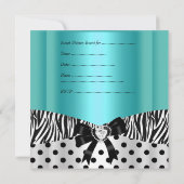 Invitation Douce Seize 16 Anniversaire Teal Zèbre Points (Dos)