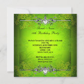 Invitation Douce Seize 16 Anniversaire Vert Citron Argent (Dos)